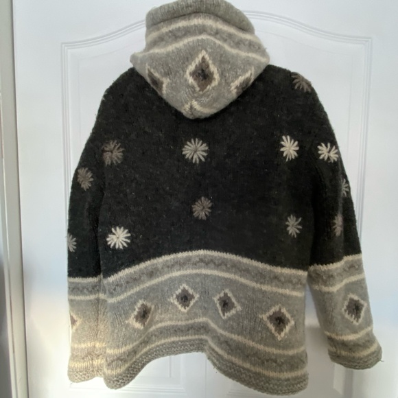 Kyber Grey Wool Fleece Lined Hooded Drawstring Knit Outdoor Cabin Coat. Sz-M - Picture 3 of 15